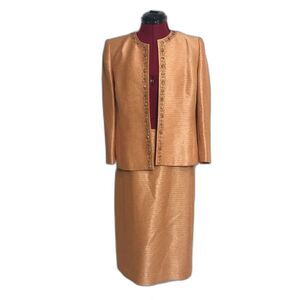 Kasper Skirt Suit Women's Size 6 Peach Metallic 2-Piece Set Skirt & Blazer